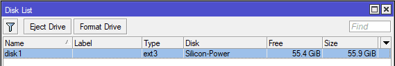 Подключение HDD, SSD, flash к MikroTik, список дисков